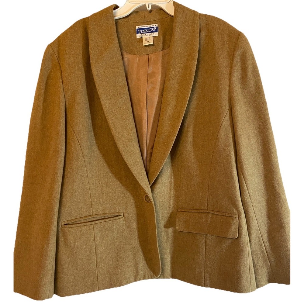 VTG Pendleton Camel Tan 100% Virgin Wool Blazer Women Sz 14 Classic Chic Career